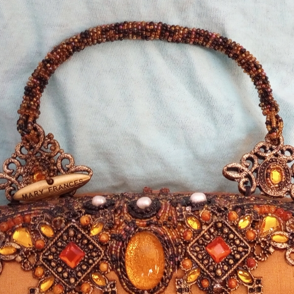 Vintage Mary Frances Silk Damask Beaded Bag, Top handle - Picture 3 of 12